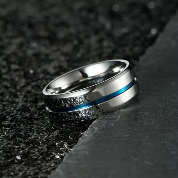 Stainless Steel w/ Blue Center - Titanium Ring - Picture 3 of 6